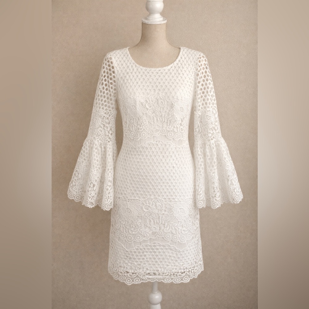 Lulus White Boho Lace Bell Sleeve Bridal Worthy Dress Wedding Engagement Bride